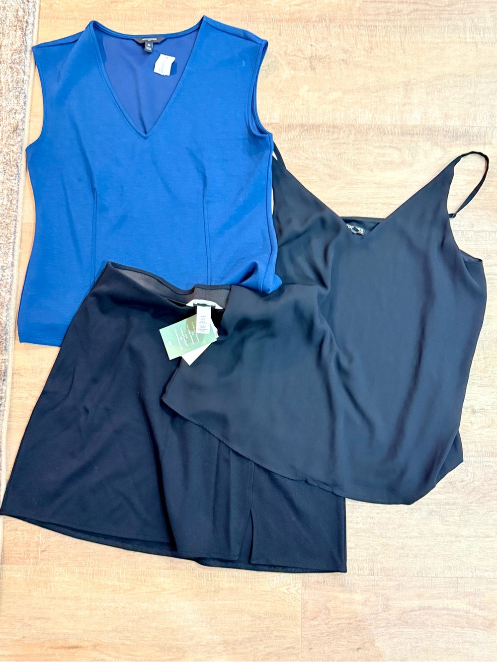 Blue V-Neck Shell with Black Camisole & Skirt bundle